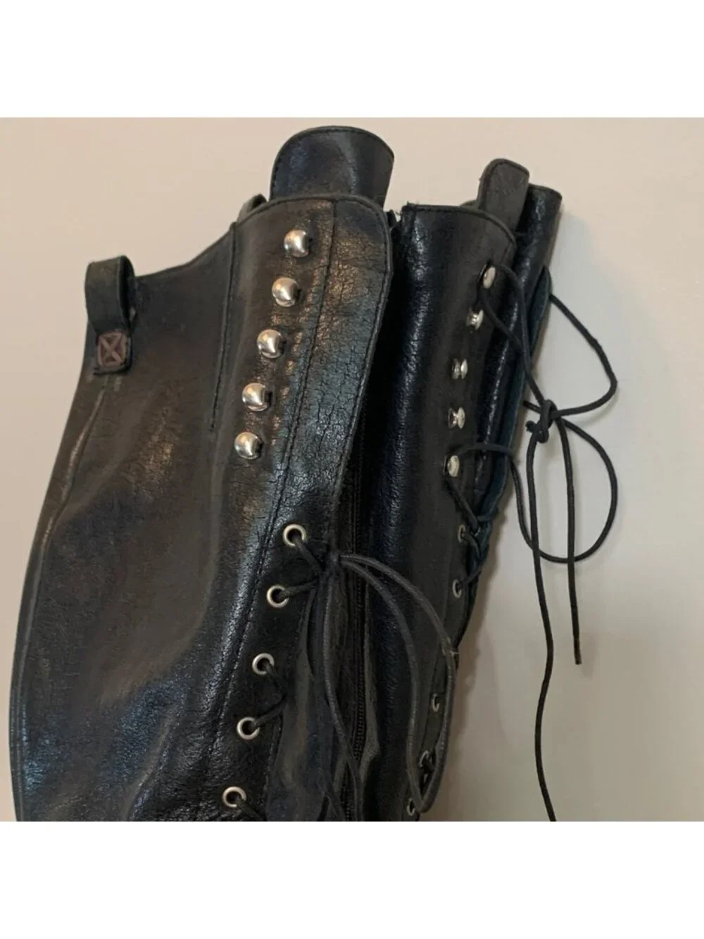 Charles David Knee High Tall Black Leather Lace-Up Boots 7